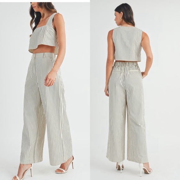 mable Pants - 648. 🛑MABLE AT COST Crop Top & Pant Women's Cream Striped Sleeveless 2 Piece Set